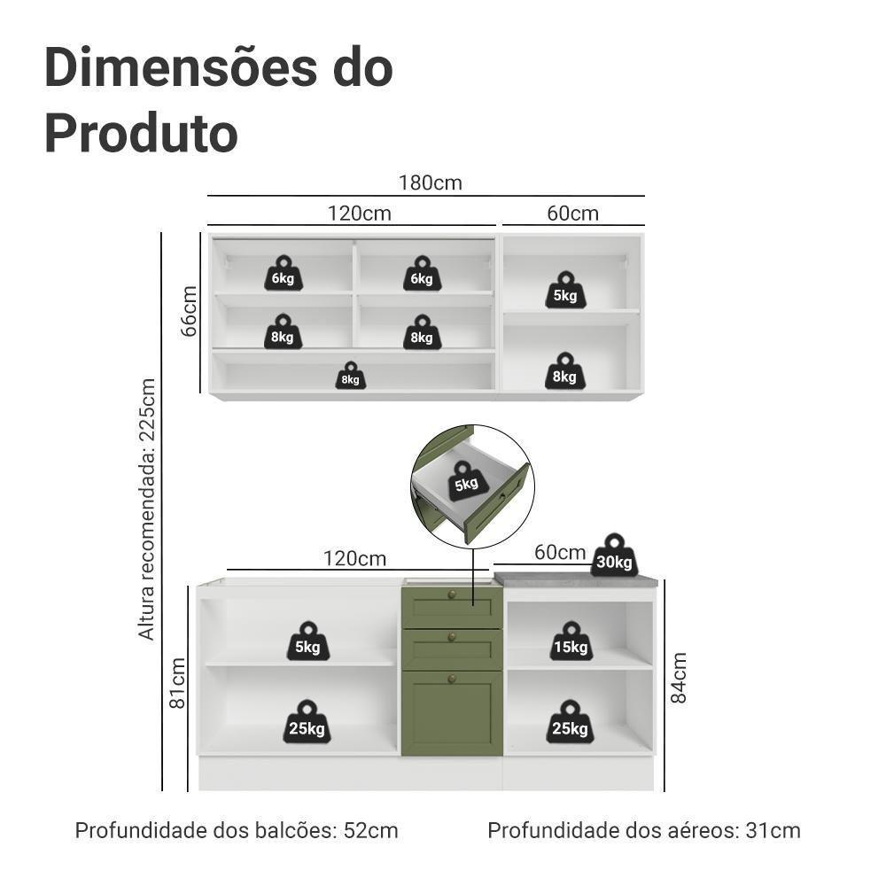 Armário De Cozinha Compacta 180 Cm Branco-verde Vik Madesa 04 Branco-verde - 3