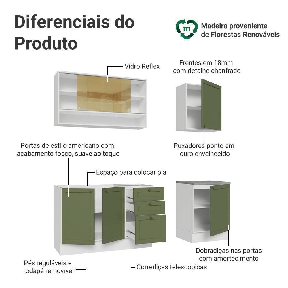 Armário De Cozinha Compacta 180 Cm Branco-verde Vik Madesa 04 Branco-verde - 4