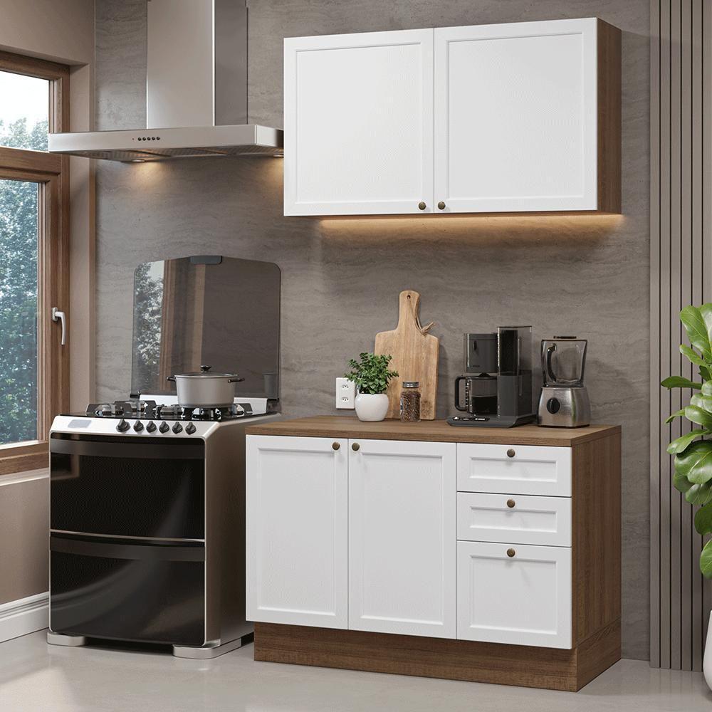 Armário De Cozinha Compacta 120 Cm Rustic-branco Vik Madesa 01 Rustic-branco - 1