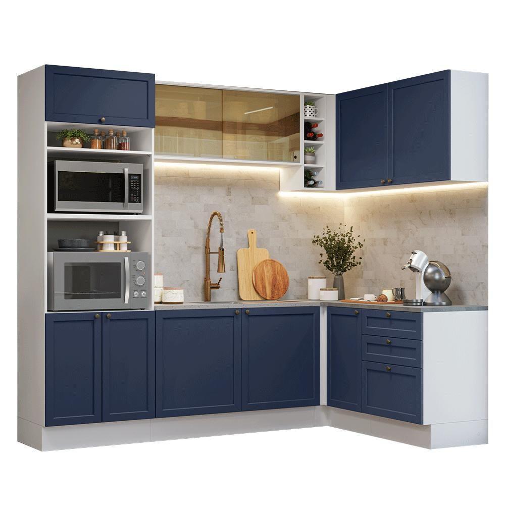 Armário De Cozinha Completa De Canto 399 Cm Branco-azul Vik Madesa 02 Branco-azul - 3