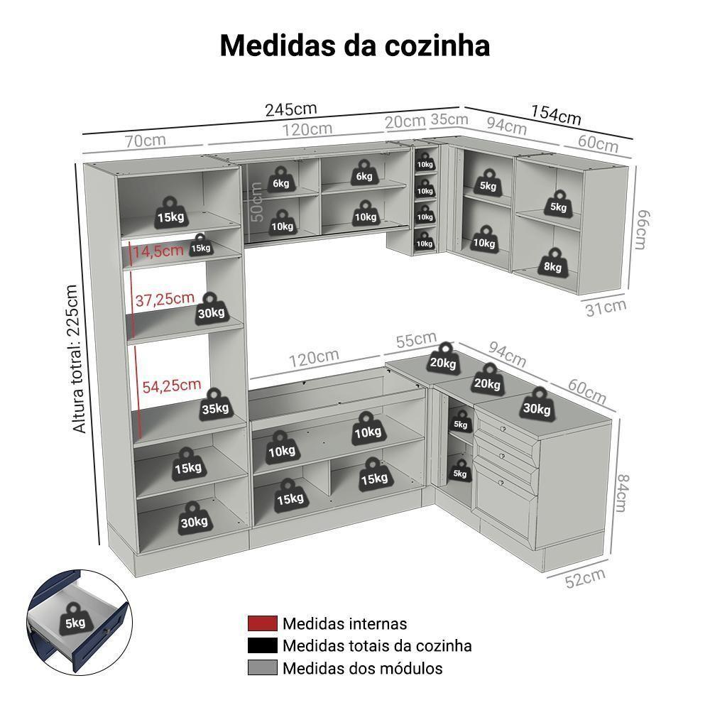 Armário De Cozinha Completa De Canto 399 Cm Branco-azul Vik Madesa 02 Branco-azul - 4