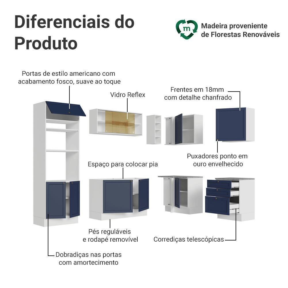 Armário De Cozinha Completa De Canto 399 Cm Branco-azul Vik Madesa 02 Branco-azul - 5