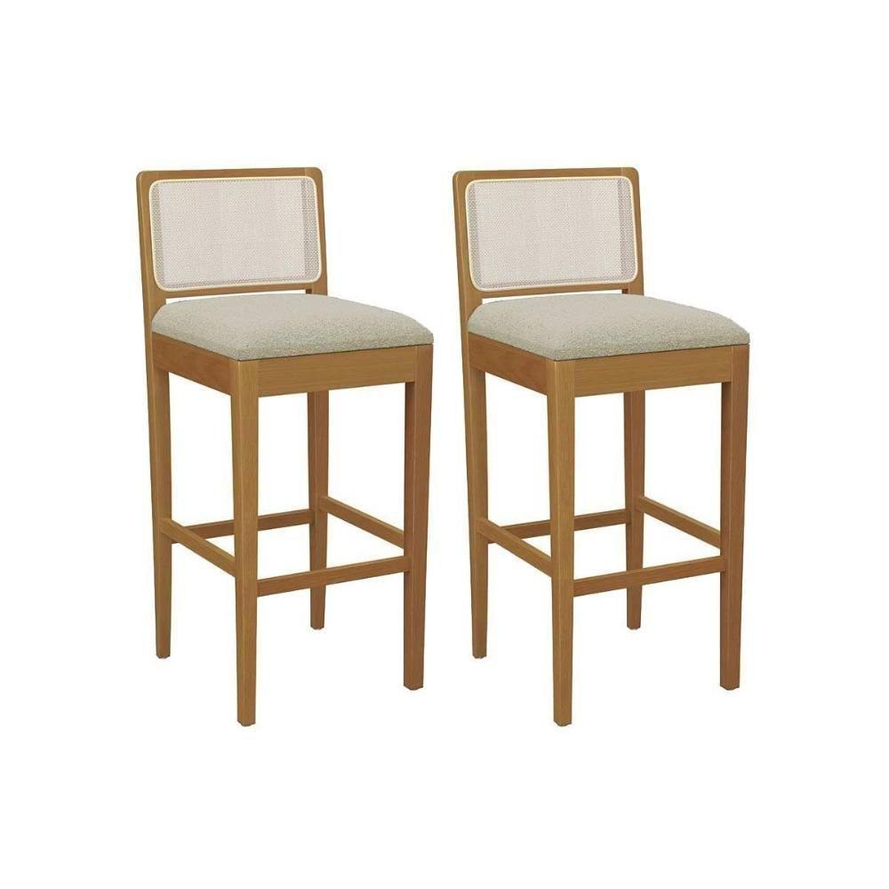 Banqueta Sala De Jantar Sara 1bmm005ca Premium Madeira Maciça Kit 2 Un Carvalho-boucle Bege-tela Bege - Kappesberg - 1