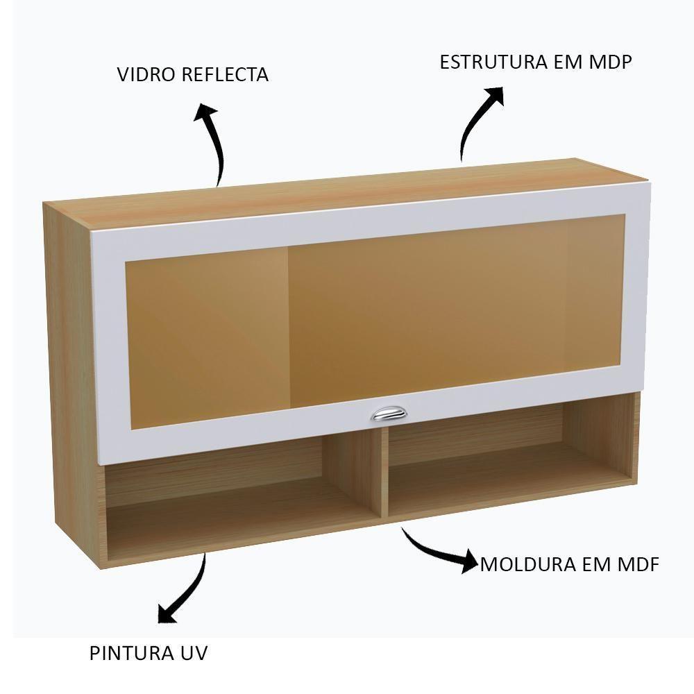 Armario Aereo Basculante 1 Porta Vidro 120 Cm Cd682 Branco Dtall Branco - 3