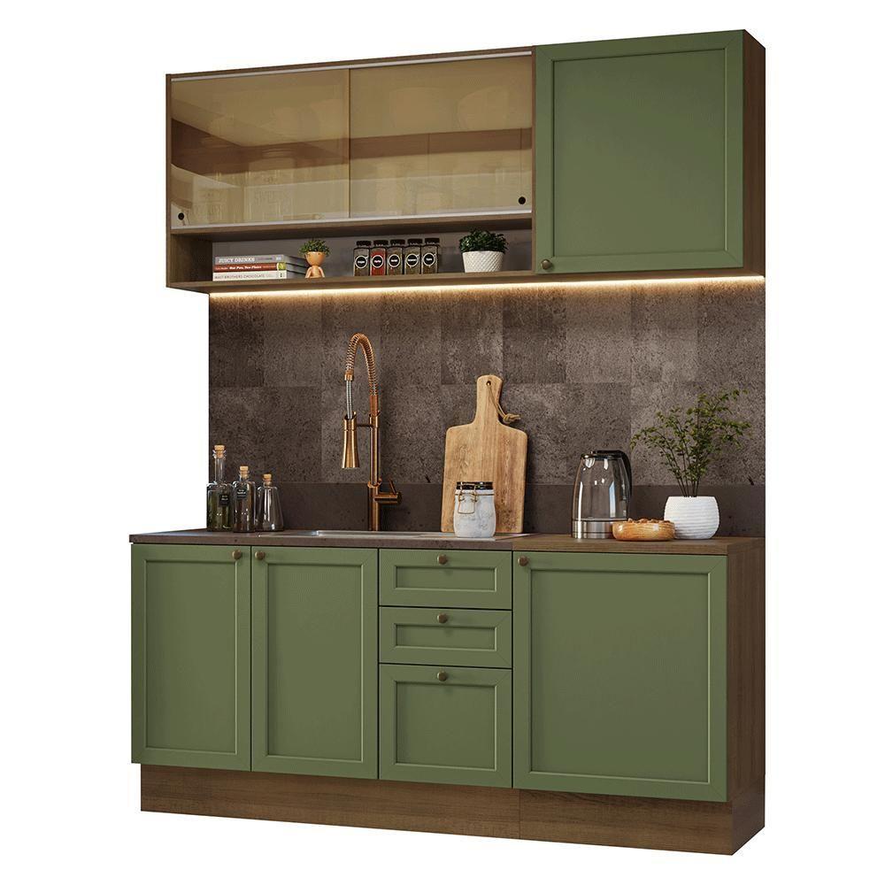 Armário De Cozinha Compacta 180 Cm Rustic-verde Vik Madesa 04 Rustic-verde - 2
