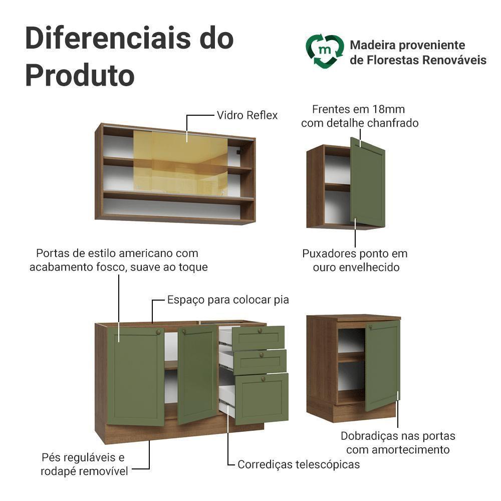 Armário De Cozinha Compacta 180 Cm Rustic-verde Vik Madesa 04 Rustic-verde - 4