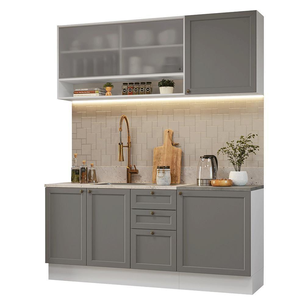 Armário De Cozinha Compacta 180 Cm Branco-cinza Vik Madesa 03 Branco-cinza - 2