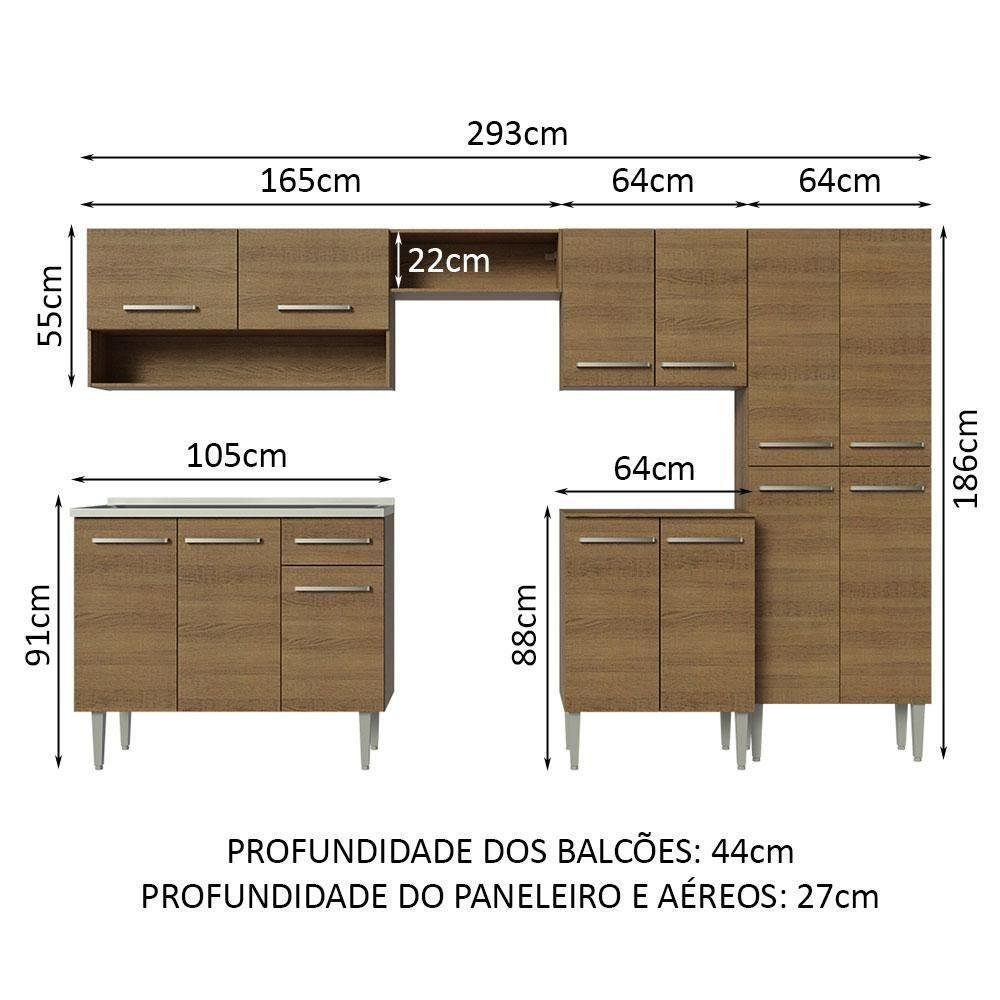 Armário De Cozinha Completa 293cm Com Pia Rustic Emilly Madesa 09 Rustic - 8