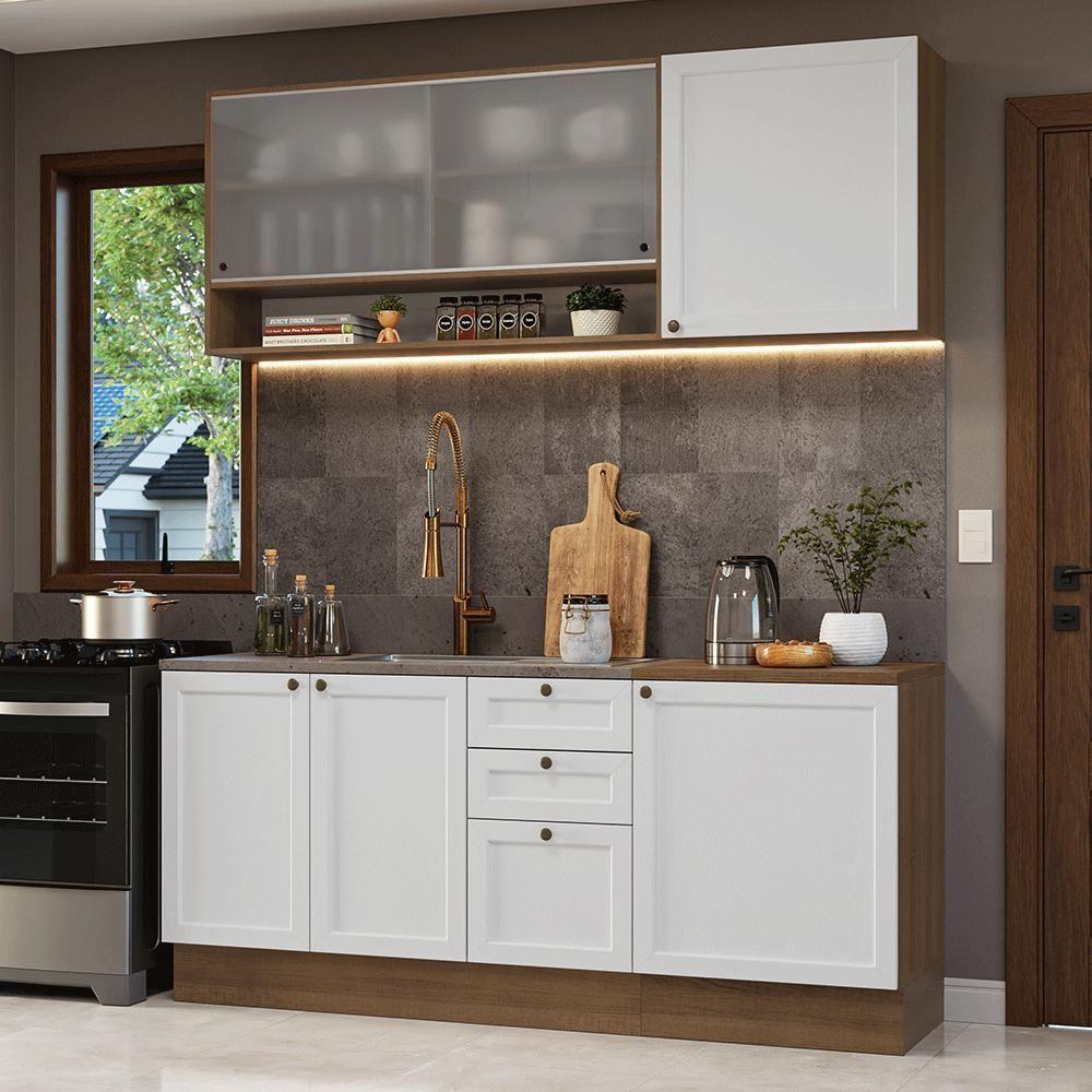 Armário De Cozinha Compacta 180 Cm Rustic-branco Vik Madesa 03 Rustic-branco - 1