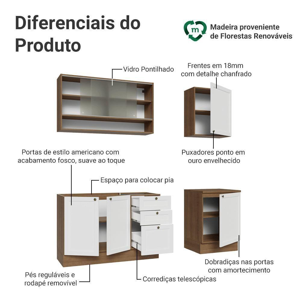 Armário De Cozinha Compacta 180 Cm Rustic-branco Vik Madesa 03 Rustic-branco - 6