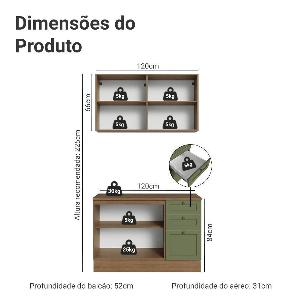 Armário De Cozinha Compacta 120 Cm Rustic-verde Vik Madesa 01 Rustic-verde - 3