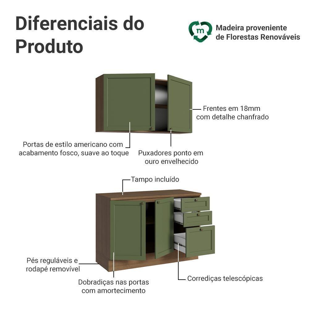 Armário De Cozinha Compacta 120 Cm Rustic-verde Vik Madesa 01 Rustic-verde - 4