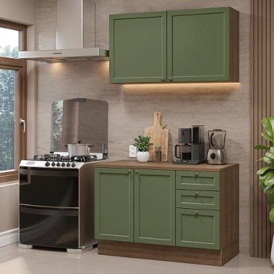 Armário de Cozinha Compacta Vik 4 Portas 3 Gavetas MDF 120 cm Verde Rustic