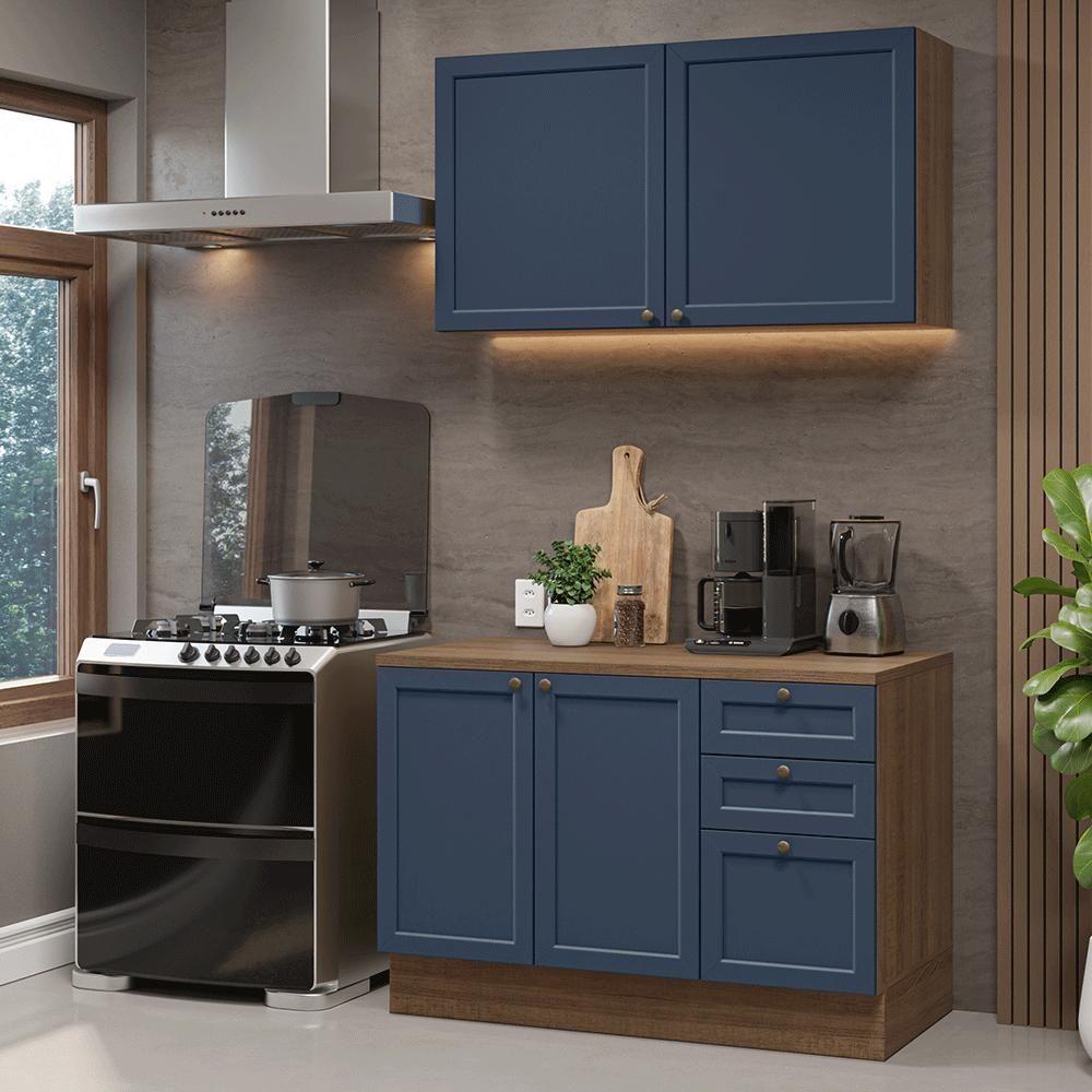 Armário De Cozinha Compacta 120 Cm Rustic-azul Vik Madesa 01 Rustic-azul - 1
