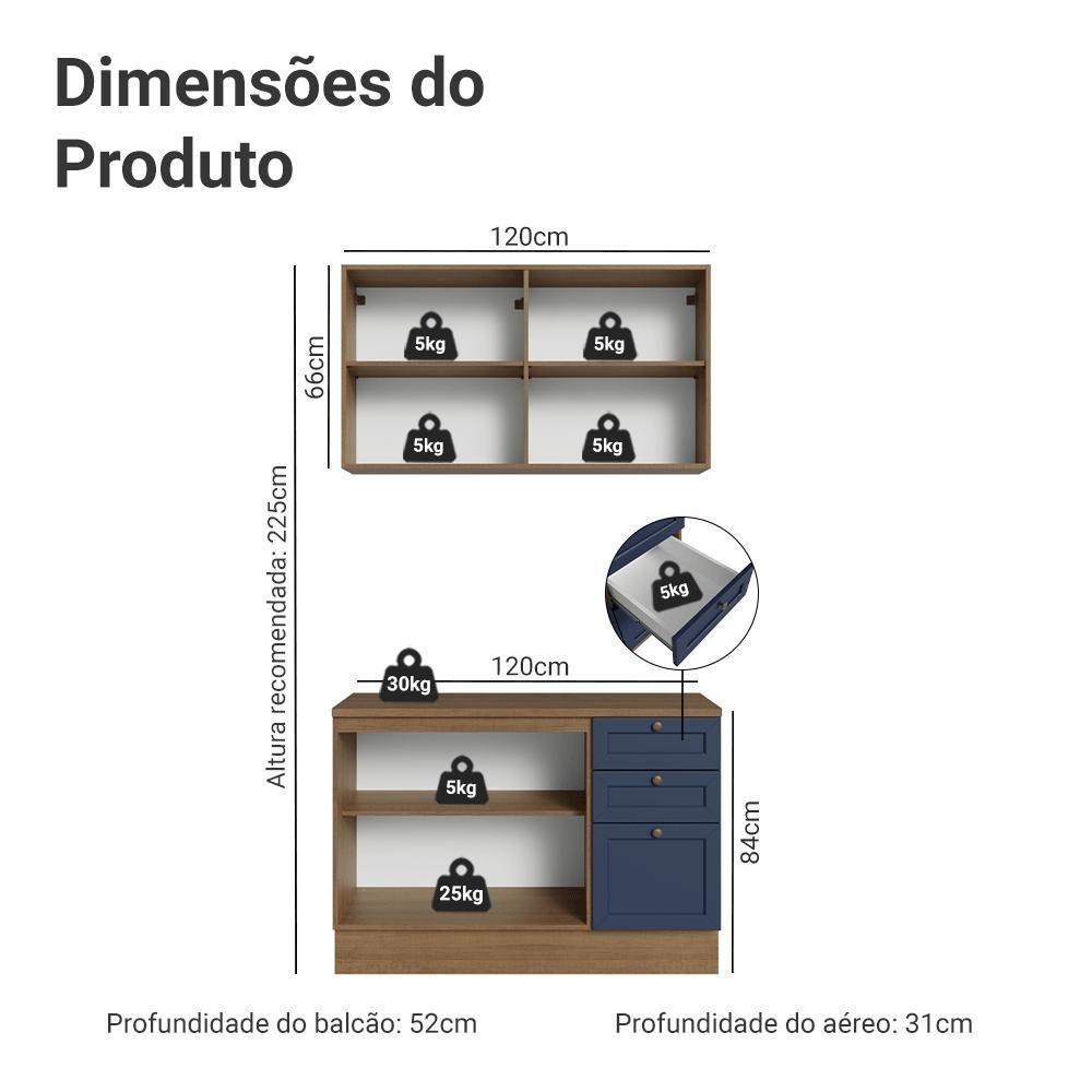 Armário De Cozinha Compacta 120 Cm Rustic-azul Vik Madesa 01 Rustic-azul - 5