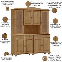 Armário De Cozinha Rústico Com Cristaleira 8 Portas 4 Gavetas Lazuli F06 Freijó - Lyam Decor - 3