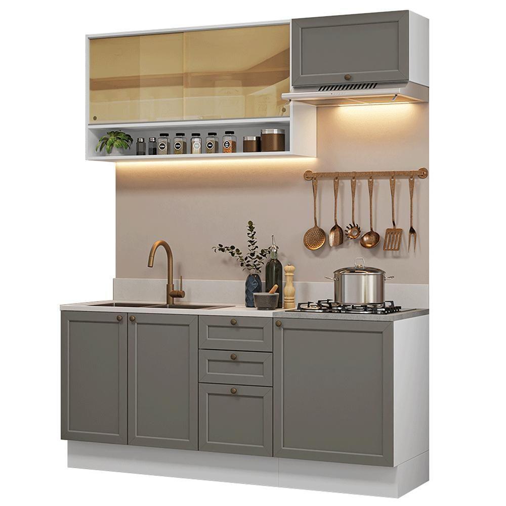 Armário De Cozinha Completa 180 Cm Branco-cinza Vik Madesa 05 Branco-cinza - 2