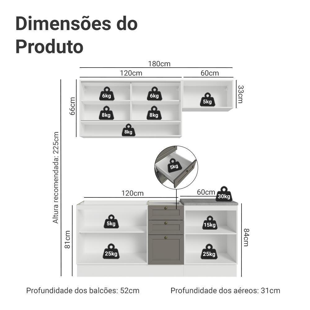 Armário De Cozinha Completa 180 Cm Branco-cinza Vik Madesa 05 Branco-cinza - 3