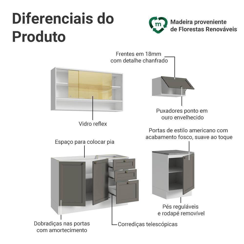 Armário De Cozinha Completa 180 Cm Branco-cinza Vik Madesa 05 Branco-cinza - 4