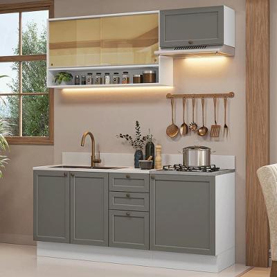 Cozinha Compacta Vik 6 Portas 3 Gavetas MDF 180 cm Branco Cinza com Tampo Texturizado
