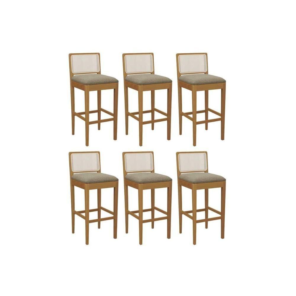 Banqueta Sala De Jantar Sara 1bmm005ca Premium Madeira Maciça Kit 6 Un Carvalho-boucle Bege Fendi-tela Bege - Kappesberg - 1