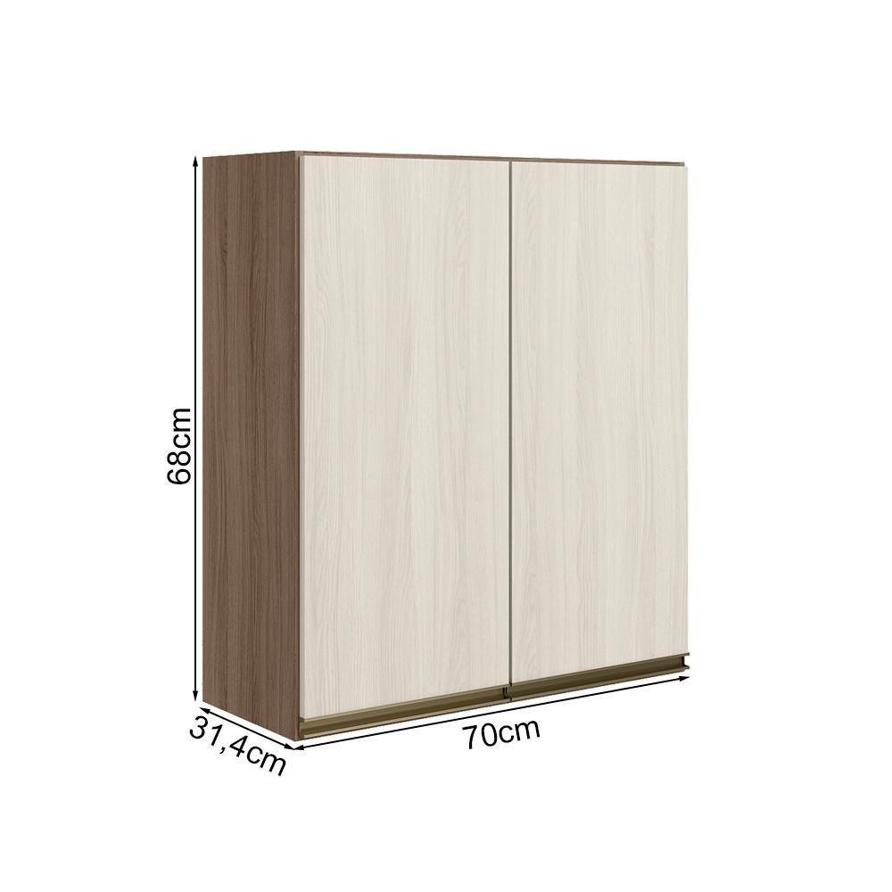Armario Aereo 2 Portas Mdf 70 Cm Kali 12208 Carvalho Toq Bianco Toq Nicioli Carvalho Toq Bianco Toq - 3