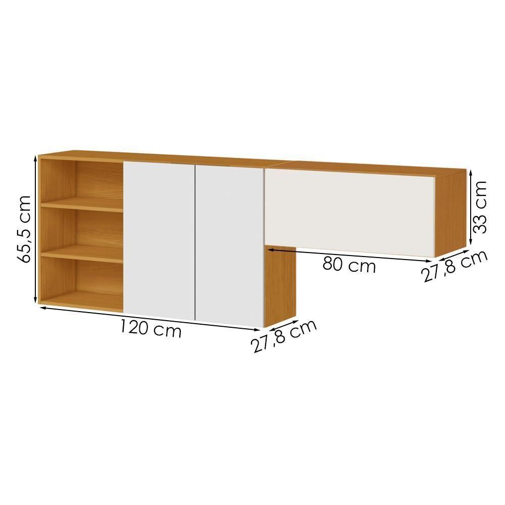 Armario Aereo 120 Cm E Armario Aereo Basculante 80 Cm Cinamomo Branco Armoveis Cinamomo Branco - 3