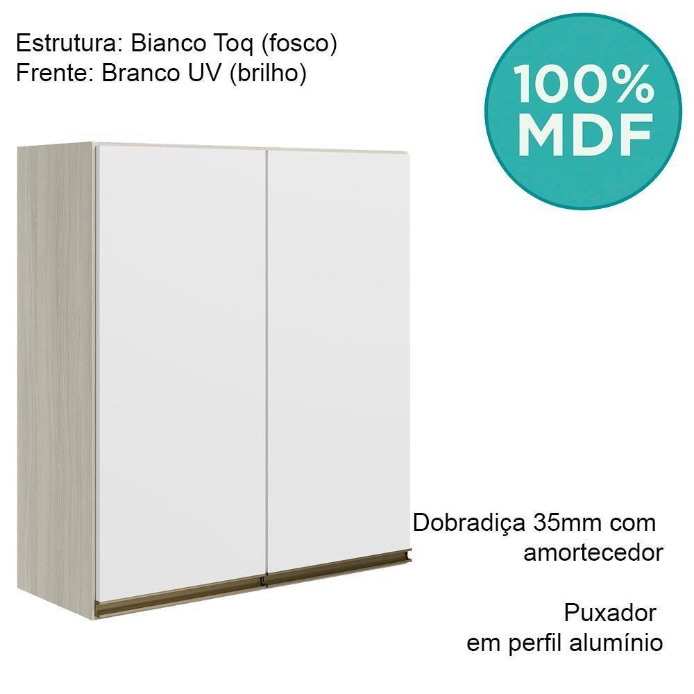 Armario Aereo 2 Portas Mdf 70 Cm Kali 12208 Bianco Toq Branco Uv Nicioli Bianco Toq Branco Uv - 4