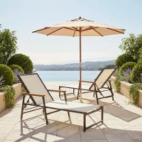 2 Espreguiçadeiras Alumínio + Ombrelone Piscina Praia Lazer Bege Claro - 2