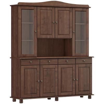 Armário De Cozinha Rústico Com Cristaleira 8 Portas 4 Gavetas Lazuli F06 Café - Lyam Decor