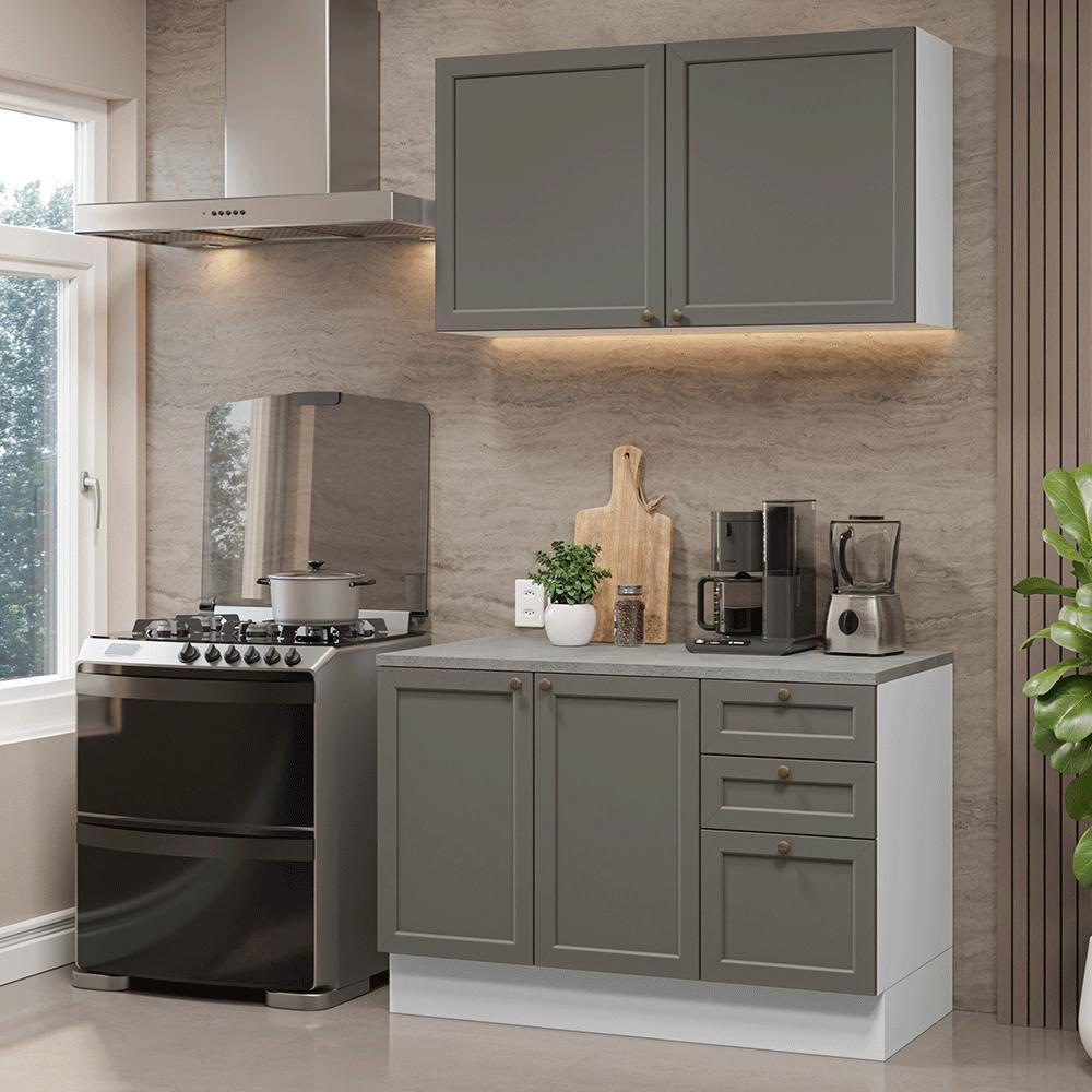 Armário De Cozinha Compacta 120 Cm Branco-cinza Vik Madesa 01 Branco-cinza - 1