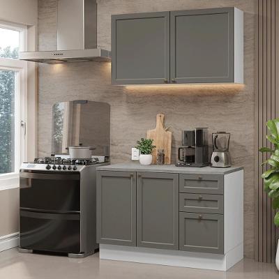 Armário de Cozinha Compacta Vik 4 Portas 3 Gavetas MDP 120 cm Branco Cinza