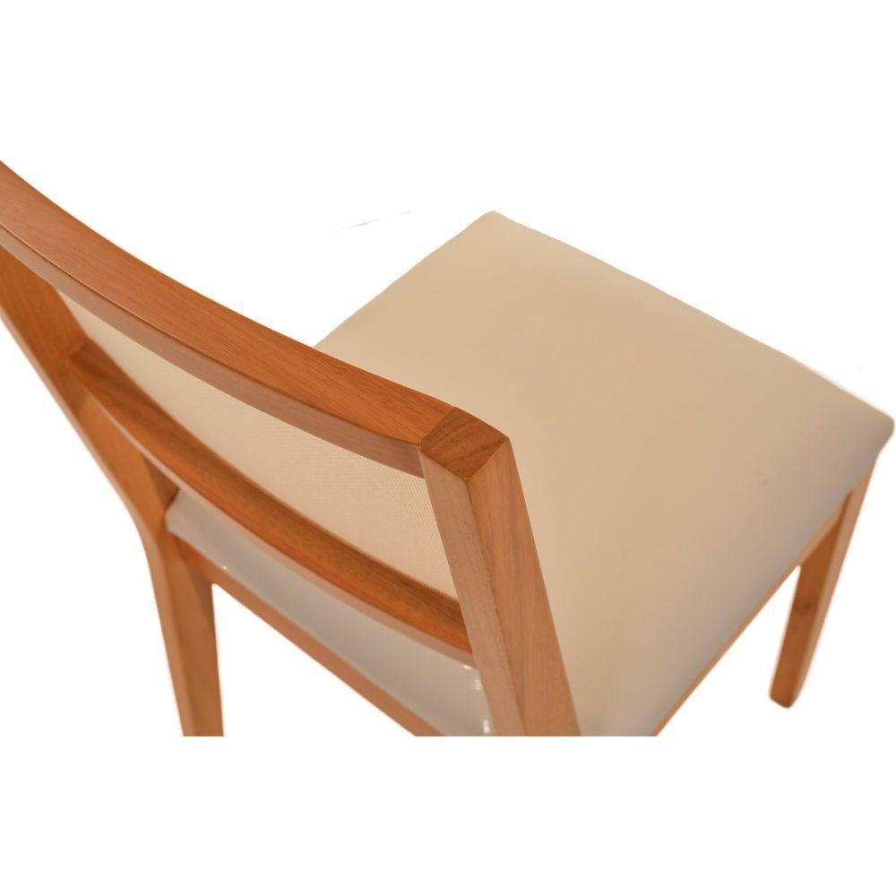 Cadeira Jantar Alice Em Madeira Maciça Amendoa Encosto Tela Sling Bege Assento Corino Off White - 2