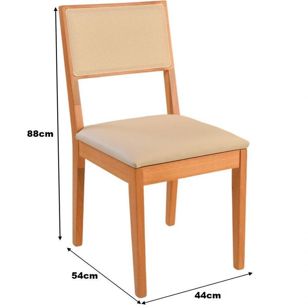 Cadeira Jantar Alice Em Madeira Maciça Amendoa Encosto Tela Sling Bege Assento Corino Off White - 4