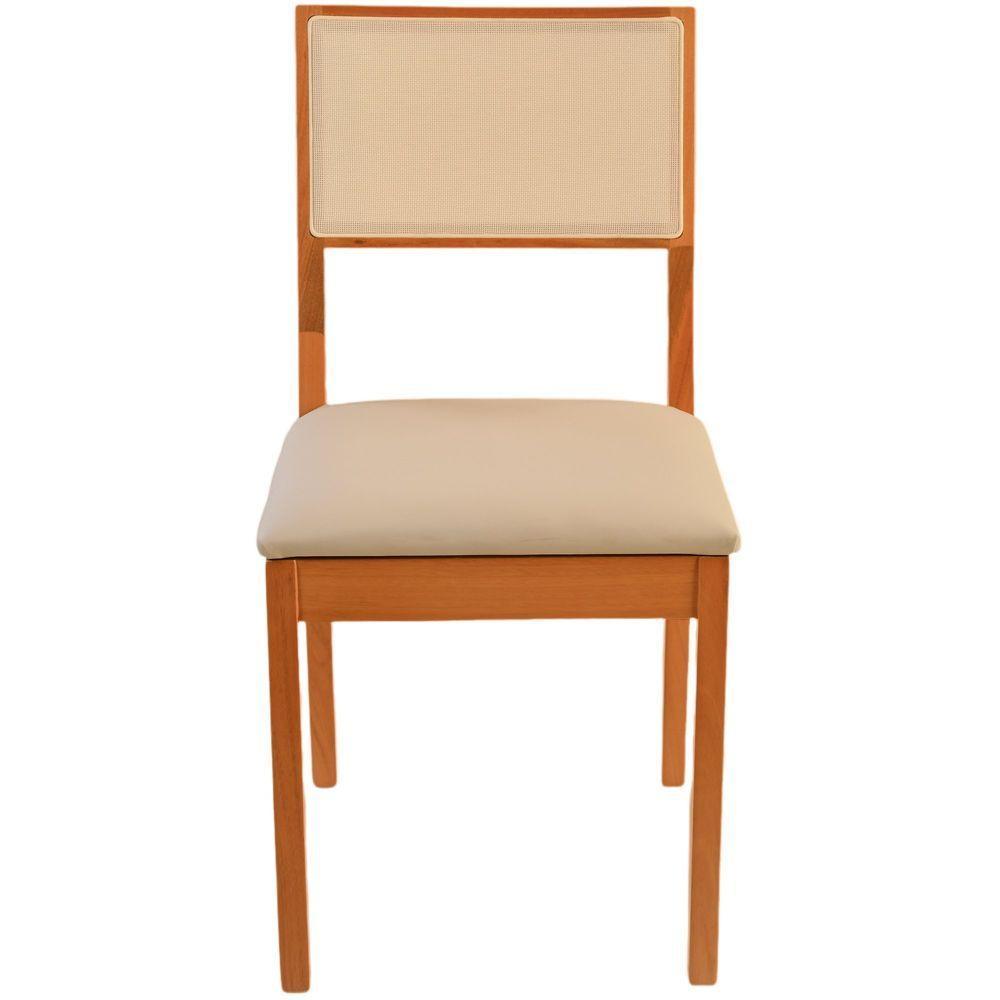Cadeira Jantar Alice Em Madeira Maciça Amendoa Encosto Tela Sling Bege Assento Corino Off White - 5