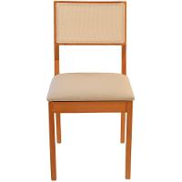 Cadeira Jantar Alice Em Madeira Maciça Amendoa Encosto Tela Sling Bege Assento Corino Off White - 5