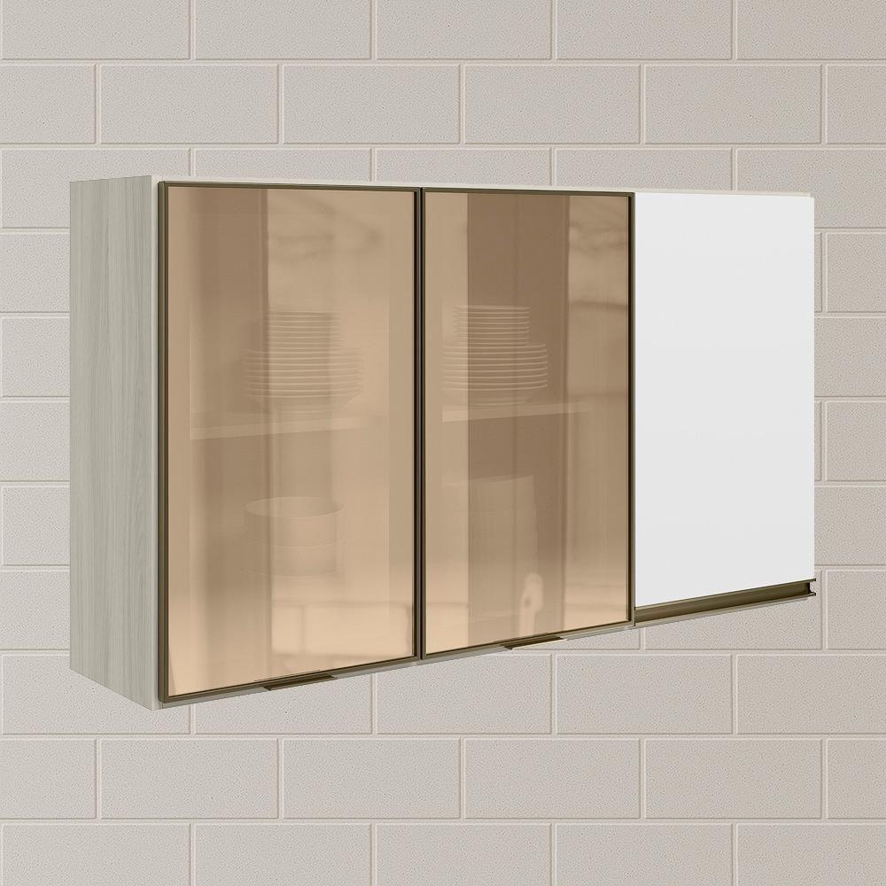 Armario Aereo 3p Vid Mdf 120cm Kali 1219764 Bianco Toq Branco Uv Nicioli Bianco Toq Branco Uv - 2