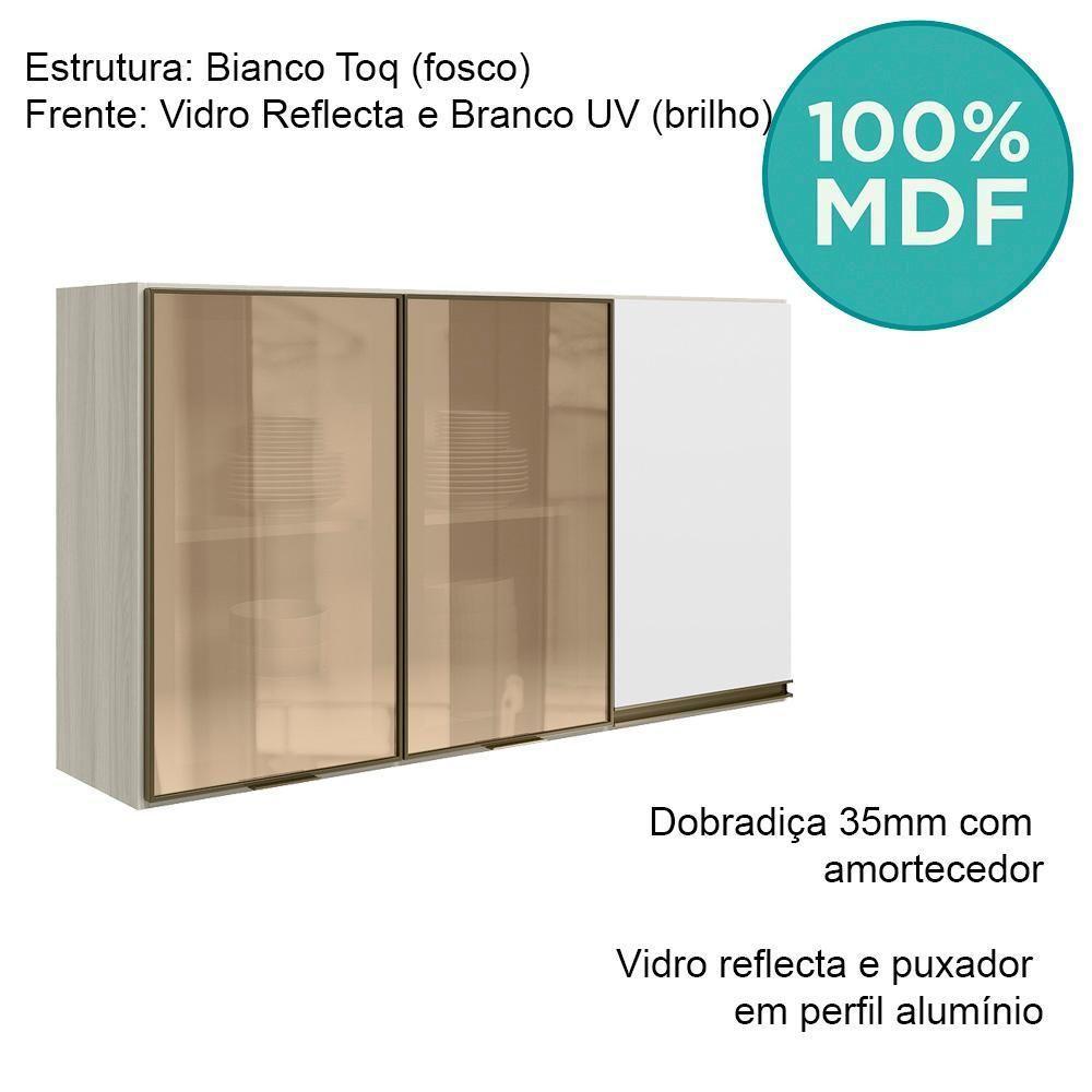 Armario Aereo 3p Vid Mdf 120cm Kali 1219764 Bianco Toq Branco Uv Nicioli Bianco Toq Branco Uv - 4
