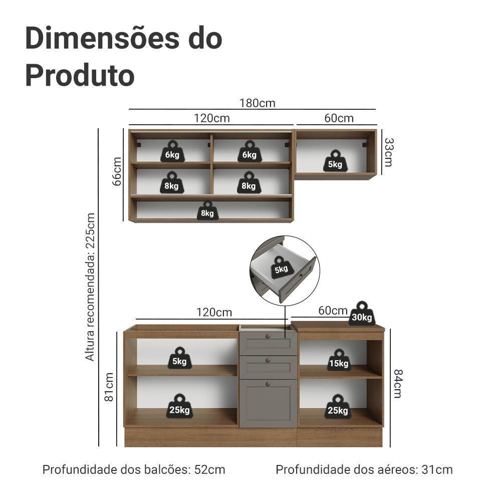Armário De Cozinha Completa 180 Cm Rustic-cinza Vik Madesa 05 Rustic-cinza - 3