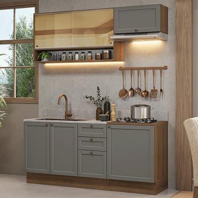 Armário de Cozinha Compacta Vik 6 Portas 3 Gavetas MDP 180 cm Cinza Rustic