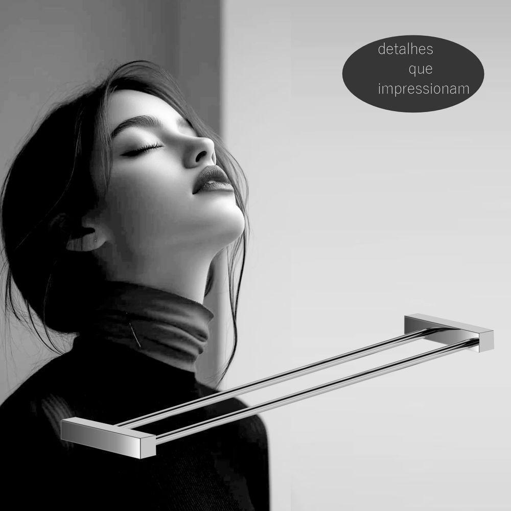 Porta Toalha Toalheiro Duplo Para Banheiro Escovado Troia Grego Metal 50cm - 2