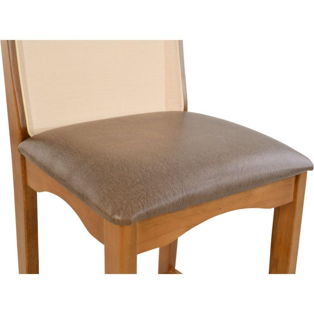 Banqueta Toscana Madeira Maciça Carvalho Tela Bege Corino Marrom - 8