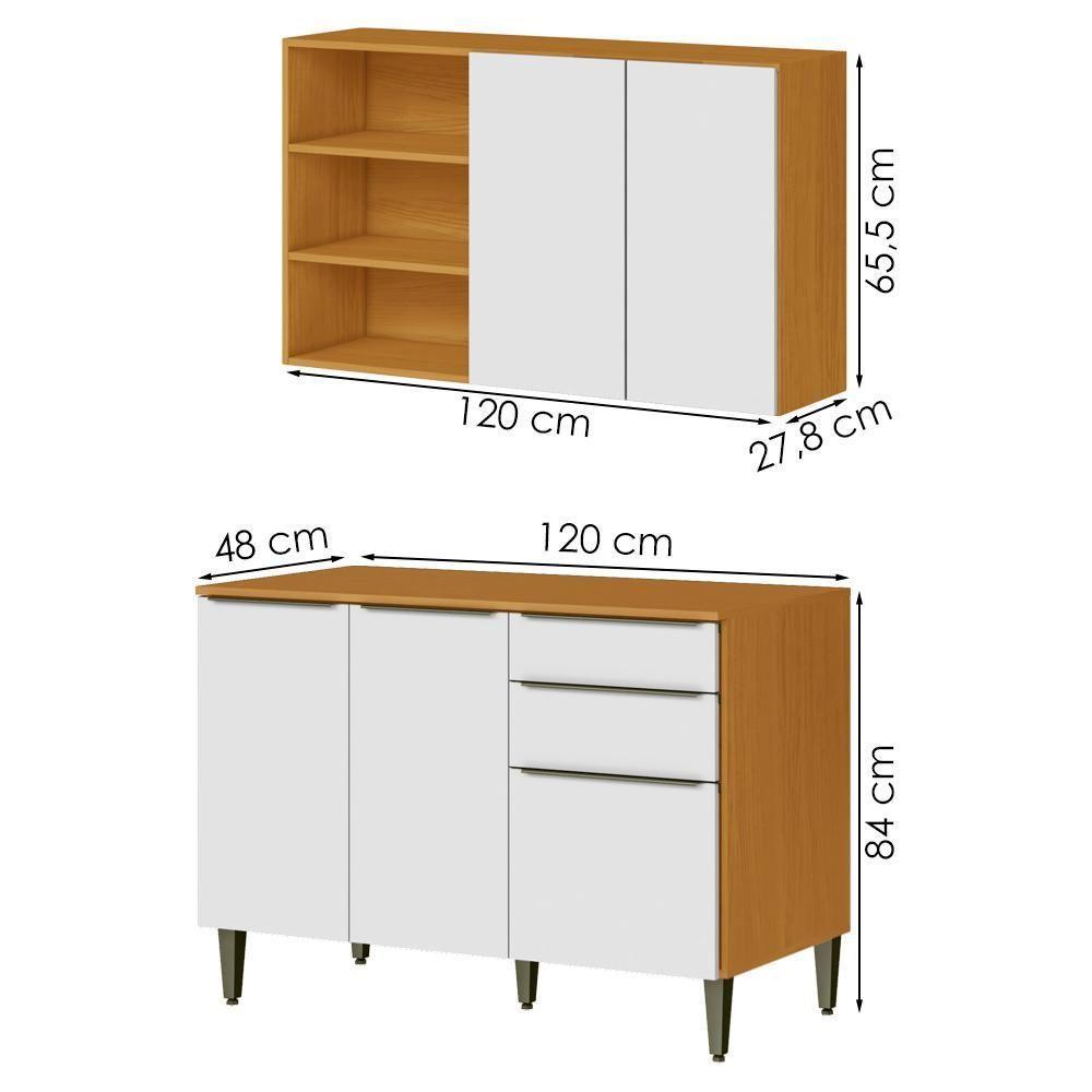 Armario Aereo E Balcao Com Tampo 120 Cm Cinamomo Branco Armoveis Cinamomo Branco - 3