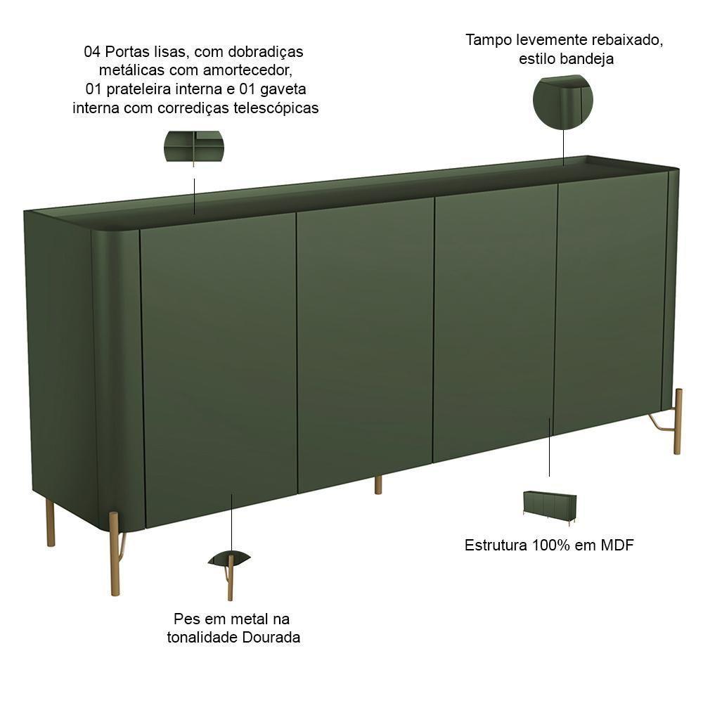 Buffet Para Sala De Jantar 4 Portas 1 Gaveta Pés Industrial Dourado Naim I03 Musgo - Lyam - 2