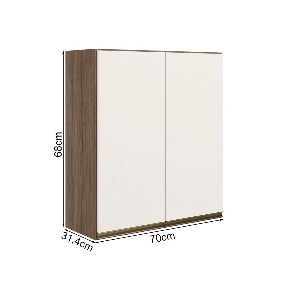 Armario Aereo 2 Portas Mdf 70 Cm Kali 12208 Carvalho Toq Off White Cetim Nicioli Carvalho Toq Off White Cetim - 2