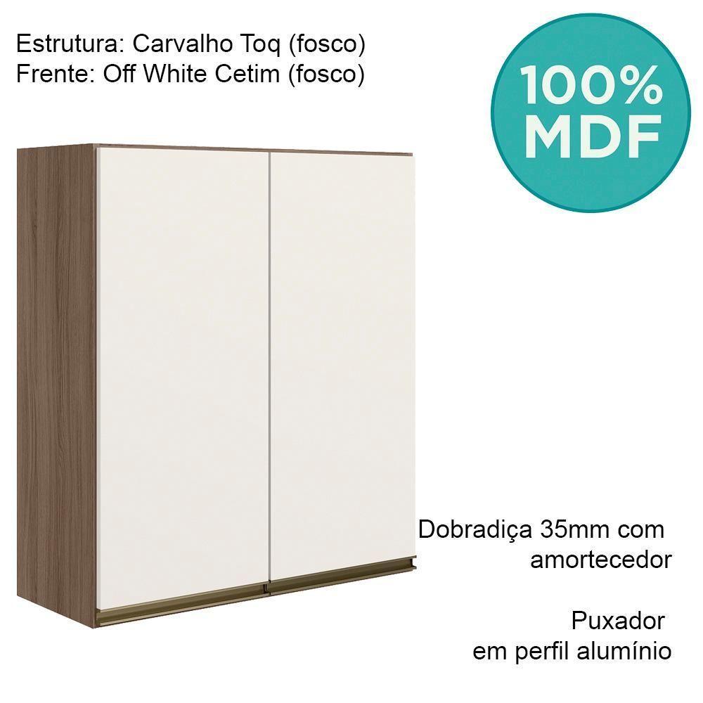 Armario Aereo 2 Portas Mdf 70 Cm Kali 12208 Carvalho Toq Off White Cetim Nicioli Carvalho Toq Off White Cetim - 4