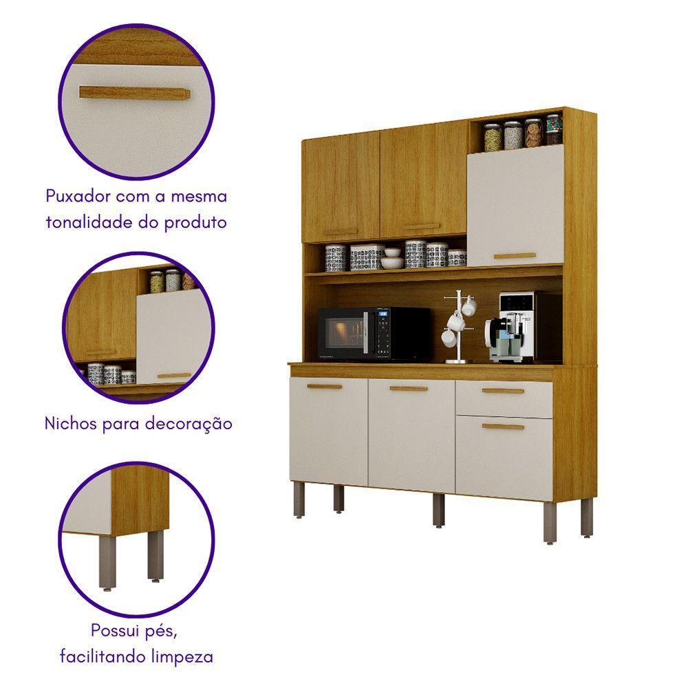Armário Cozinha Naya 6 Pts 1gvt Nicho Decorativo Mobilihouse Off White Acetinado/cinamomo - 3