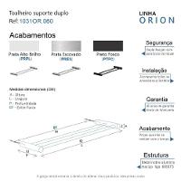 Porta Toalha Toalheiro Duplo Para Banheiro Escovado Orion 60cm - 5