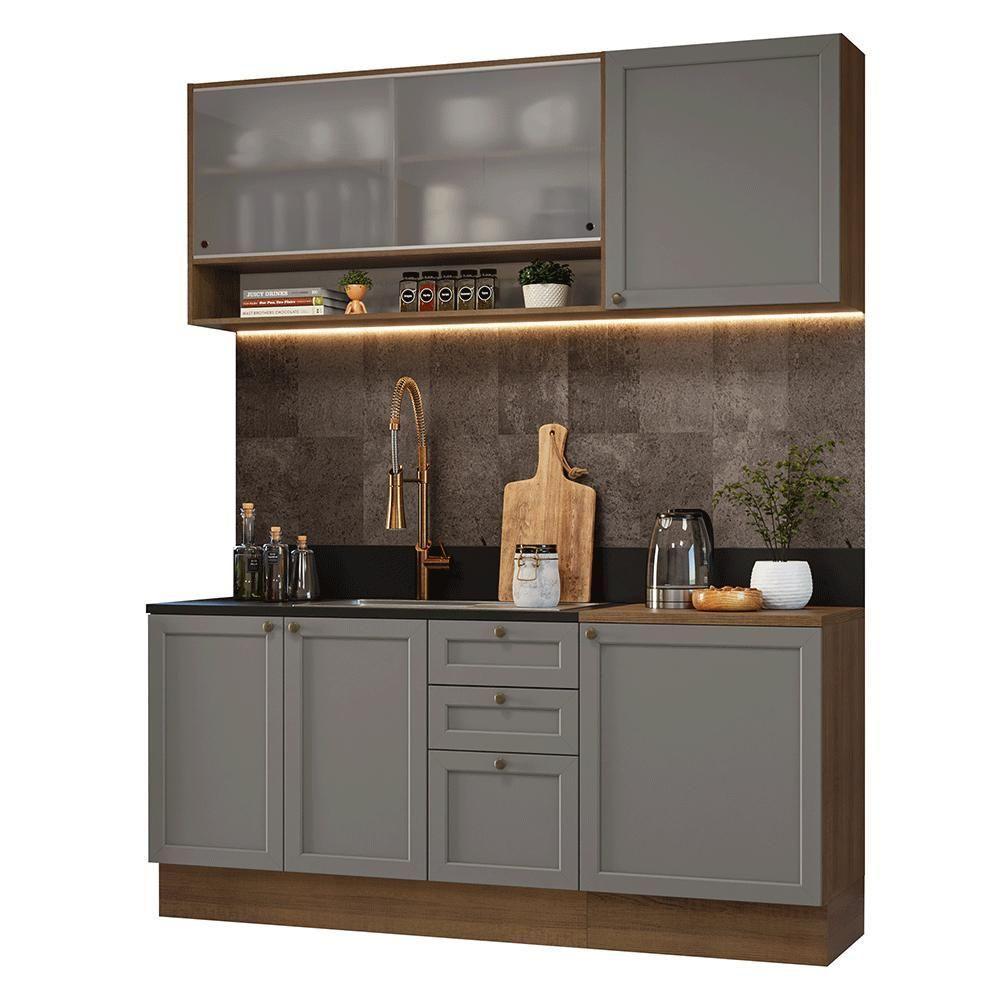 Armário De Cozinha Compacta 180 Cm Rustic-cinza Vik Madesa 03 Rustic-cinza - 2
