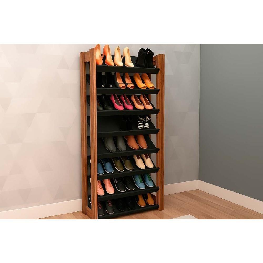 Armário Sapateira Casal Sapateira Az1006 C- 8 Prateleiras Preto-nogal - Tecno Mobili - 1
